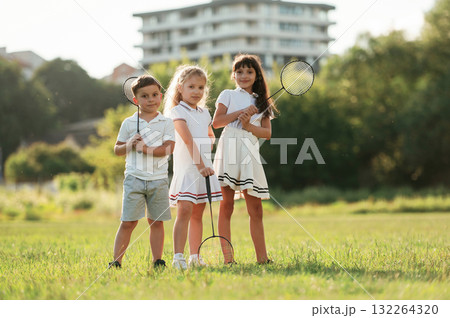 Happy kids are on the summer field 132264320