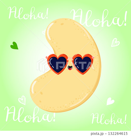 Cashew nut wearing heart sunglasses with Aloha text 132264615