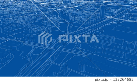 Blue Wireframe Cityscape 132264683