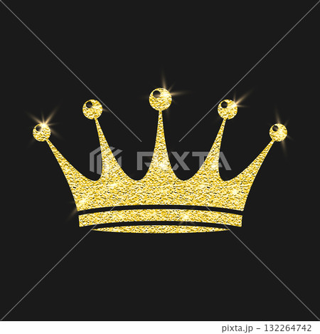 Gold Glitter Crown Royal Tiara Logo, Vector Illustration. Luxury Sparkle Emblem on Black. Gold Glitter Crown Icon for Queen and King. Gold Glitter Crown Clipart, Luxury Tiara Decor, Sparkling Jewel Gold Glitter Crown Royal Tiara Logo, Vector Illustration. Luxury Sparkle Emblem on Black. Gold Glitter Crown Icon for Queen and King. Gold Glitter Crown Clipart, Luxury Tiara Decor, Sparkling Jewel 132264742