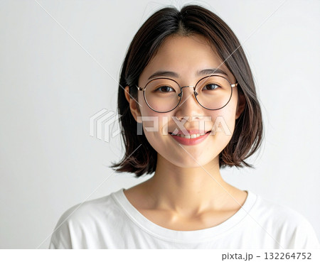ナチュラルな笑顔の女性ポートレート(メガネ)_2 ナチュラルな笑顔の女性ポートレート(メガネ)_2 132264752