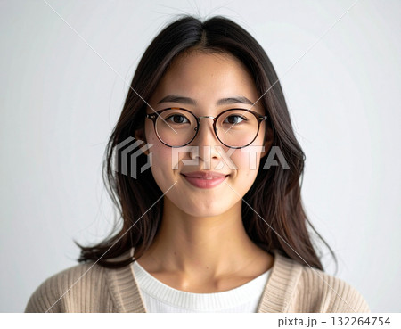 ナチュラルな笑顔の女性ポートレート(メガネ)_4 132264754