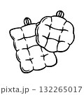 A set of oven mitts. Doodle illustration for menu design. Logo for a bakery, cafe, or restaurant. Kitchen utensils. 132265017