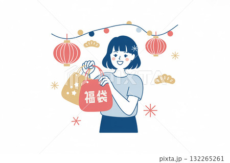 店頭で福袋を販売する店員 132265261