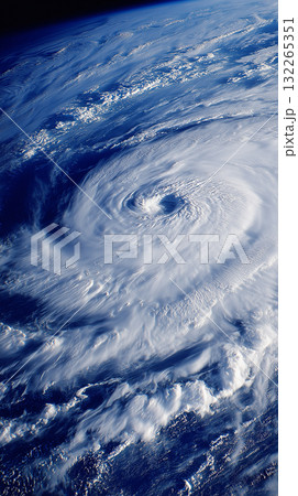 Ultra High Resolution Satellite View of a Typhoon Eye Over the Deep Blue Ocean 132265351