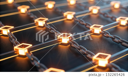 Chain with light shining through it symbolizing the strength and integrity of decentralized finance Chain with light shining through it symbolizing the strength and integrity of decentralized finance 132265426