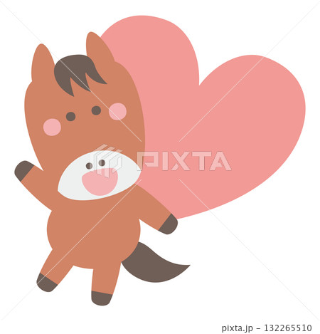 ハートを背負っているかわいい馬のキャラクターイラスト素材 ハートを背負っているかわいい馬のキャラクターイラスト素材 132265510