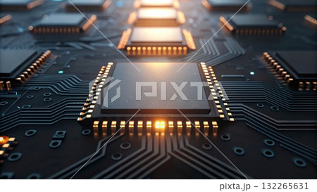 Circuit board featuring glowing light demonstrating self-powered nanotech circuits and energy solutions Circuit board featuring glowing light demonstrating self-powered nanotech circuits and energy solutions 132265631