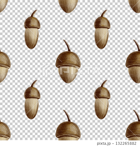 Acorns in seamless pattern as a symbol of autumn,Halloween,Thanksgiving.Watercolor and colored pencil illustration in child style.Hand painted seasonal clipart for autumn holidays,pumpkin fest 132265882