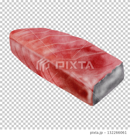 Tuna fillet watercolor. Hand-drawn steak ocean fish on a white background. Food clip art. Perfect for restaurant menu recipe books and Japanese cuisine. 132266061