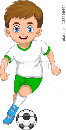 cute boy playing football and dribbling a ball cartoon cute boy playing football and dribbling a ball cartoon 132266464