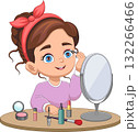 Little girl putting on makeup in front of the mirror 132266466