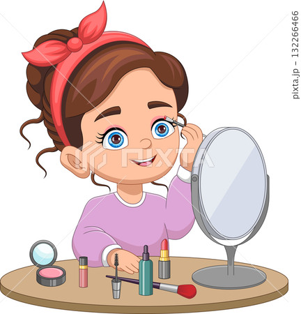 Little girl putting on makeup in front of the mirror Little girl putting on makeup in front of the mirror 132266466