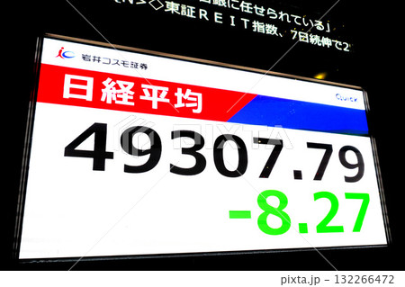 日本の東京都市景観4万9000円台・終値前日比8円27銭安4万9307円79銭・株価/終値＝22日 132266472
