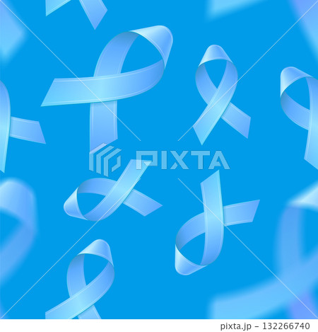 Flying blue ribbons on blue backround. Prostate cancer awareness symbol. Vector seamless pattern for your design. Realistic vector illustration. Flying blue ribbons on blue backround. Prostate cancer awareness symbol. Vector seamless pattern for your design. Realistic vector illustration. 132266740