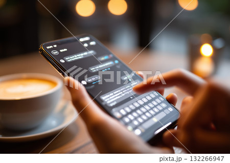 Exploring conversations with a helpful AI assistant during a cozy coffee break 132266947