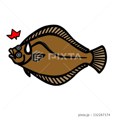 シンプルな驚くヒラメのイラスト シンプルな驚くヒラメのイラスト 132267174