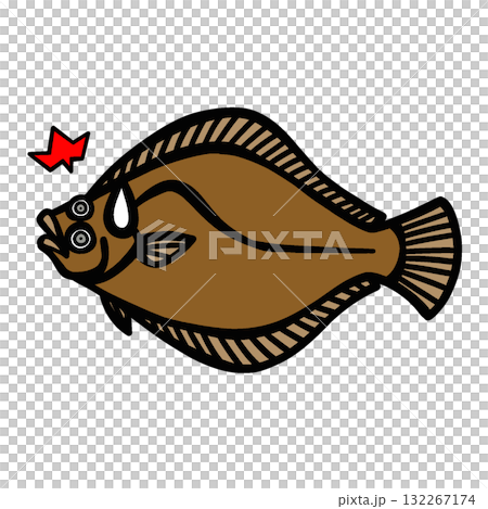シンプルな驚くヒラメのイラスト シンプルな驚くヒラメのイラスト 132267174
