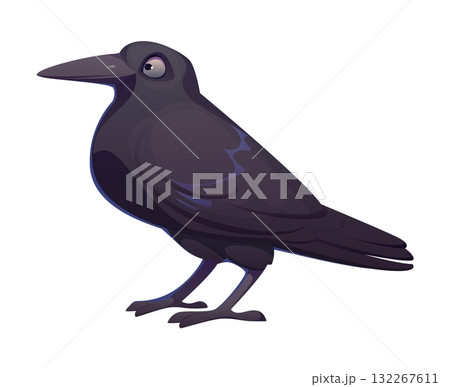 Halloween cartoon raven or horror holiday monster, vector character. Happy Halloween holiday trick or treat night symbol of witch bird pet, black raven or crow scary spooky character Halloween cartoon raven or horror holiday monster, vector character. Happy Halloween holiday trick or treat night symbol of witch bird pet, black raven or crow scary spooky character 132267611