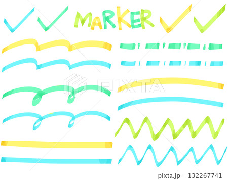 マーカー 蛍光ペン ライン チェック イラスト素材 132267741