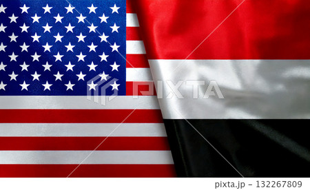 アメリカの国旗とイエメンの国旗 132267809
