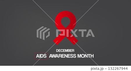 World AIDS awareness month banner with red ribbon. World HIV awareness month starts in December. Red ribbon with text isolated on grey background. World AIDS Day December 1st World AIDS awareness month banner with red ribbon. World HIV awareness month starts in December. Red ribbon with text isolated on grey background. World AIDS Day December 1st 132267944