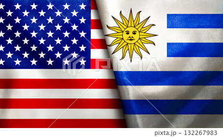 アメリカの国旗とウルグアイの国旗 132267983