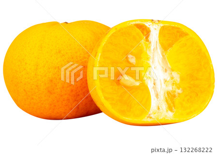 Orange half cut slice on white background Orange half cut slice on white background 132268222