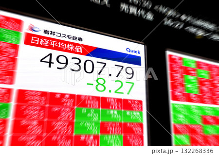 日本の東京都市景観4万9000円台・終値前日比8円27銭安4万9307円79銭・株価/終値＝22日 132268336