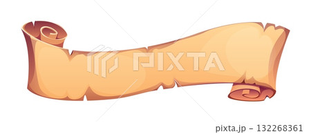 Halloween cartoon scroll manuscript for horror night holiday, vector icon. Halloween and trick or treat party scary spooky parchment letter or witch spell manuscript roll or papyrus of evil book 132268361