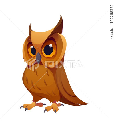 Cartoon Halloween scary owl character, isolated vector owlet, wise, enchanting creature with brown feathers and large, piercing eyes, embodying the wisdom, magic and mystery of the spooky season Cartoon Halloween scary owl character, isolated vector owlet, wise, enchanting creature with brown feathers and large, piercing eyes, embodying the wisdom, magic and mystery of the spooky season 132268370