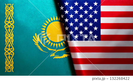 アメリカの国旗とカザフスタンの国旗 132268422