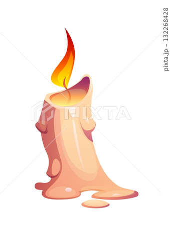 Halloween candle for horror night holiday and trick or treat party, vector cartoon icon. Halloween holiday candle light with wax melt and burning flame wick for witchcraft fantasy and witch mystery 132268428