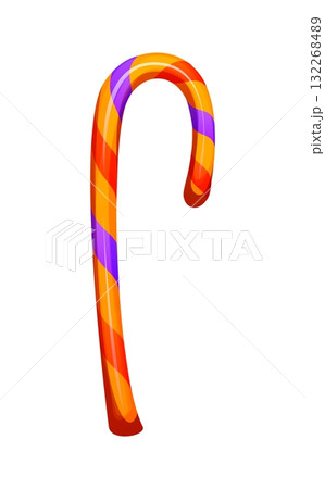 Halloween cartoon candy cane for trick or treat horror holiday sweets, vector icon. Halloween party sweet caramel or candy cane confection and spooky sweet dessert for horror night scary treats 132268489