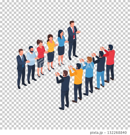 人們鼓掌的等距插圖 人們鼓掌的等距插圖 132268840