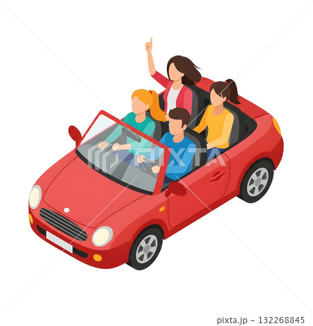 オープンカーのアイソメトリックイラスト 132268845