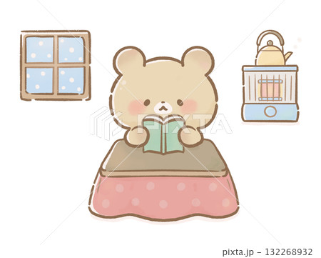 こたつで本を読んでおうち時間を過ごすくまのイラスト素材/リラックスタイム こたつで本を読んでおうち時間を過ごすくまのイラスト素材/リラックスタイム 132268932