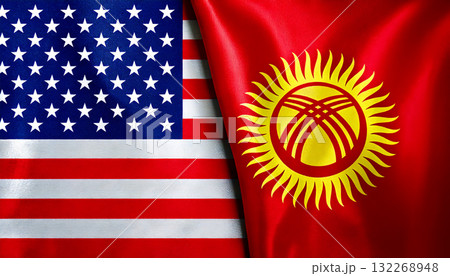 アメリカの国旗とキルギスの国旗 132268948