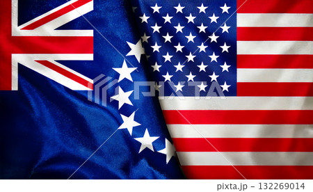 アメリカの国旗とクック諸島の国旗 132269014