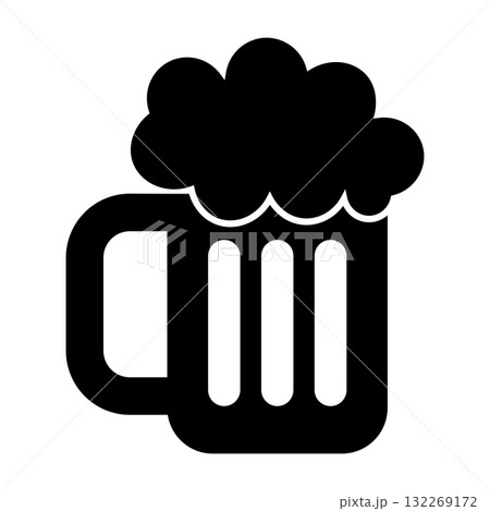 Beer Mug Silhouette Vector Illustration. Perfect for logos, icons, pub or bar signage, menus, Oktoberfest designs or brewing related graphics. 132269172