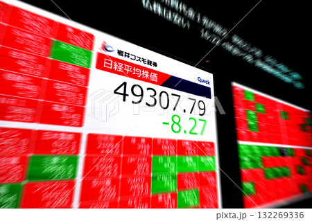 日本の東京都市景観4万9000円台・終値前日比8円27銭安4万9307円79銭・株価/終値＝22日 132269336