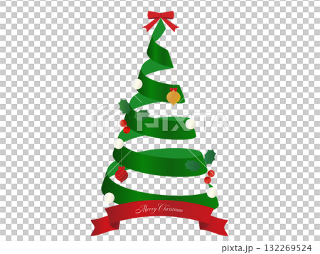 由捲曲絲帶製成的綠色聖誕樹的 3D 插圖 132269524
