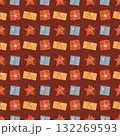 Multicolored gift boxes, vector seamless pattern. Background with gift boxes for Christmas, birthdays, and other holidays. Vector flat illustration for wrapping paper and textiles. Simple multicolored 132269593