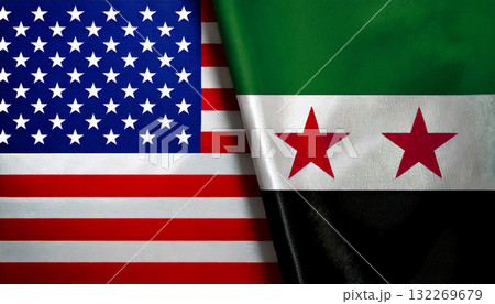 アメリカの国旗とシリアの国旗 132269679
