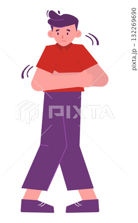 Nervous cartoon character expressing anxiety 132269690
