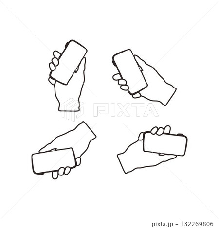 Hand Holding Smartphone Hand-drawn illustrations of hands 132269806