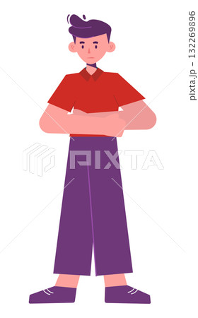 Cartoon character expressing thoughtful emotion in colorful outfit Cartoon character expressing thoughtful emotion in colorful outfit 132269896