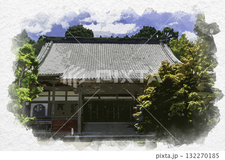 水彩画風　鹿野　光輪寺　本堂　鳥取県鳥取市 132270185