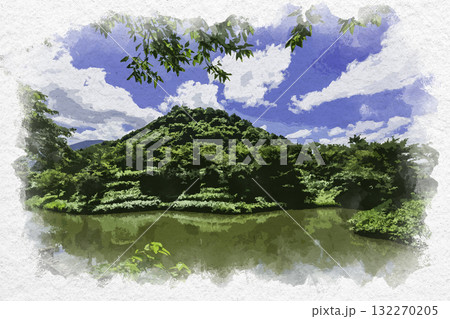 水彩画風 鹿野 鹿野城址 城山 鳥取県鳥取市 水彩画風 鹿野 鹿野城址 城山 鳥取県鳥取市 132270205