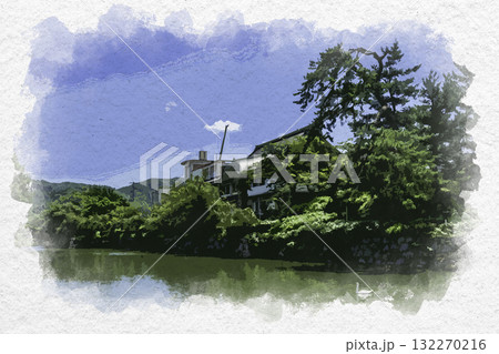 水彩画風 鹿野 鹿野城址 鳥取市立鹿野学園王舎城学舎 鳥取県鳥取市 水彩画風 鹿野 鹿野城址 鳥取市立鹿野学園王舎城学舎 鳥取県鳥取市 132270216
